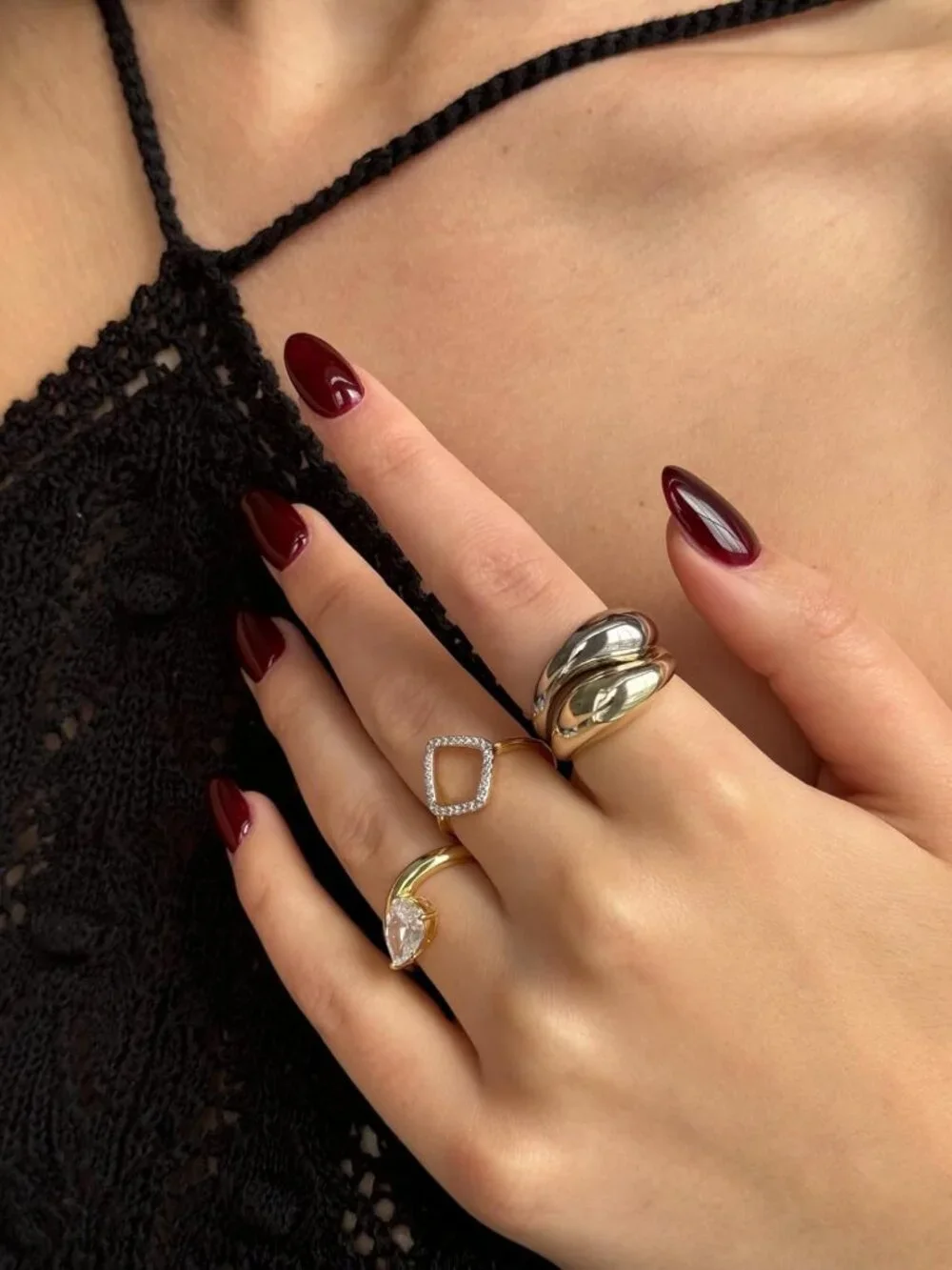 Chunky Two-Tone Wavy Dome Rings Set | 14K Gold Plated Statement Jewelry for